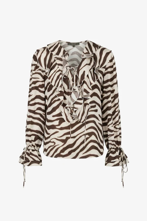 PIA V-NECK RUFFLE BLOUSE | Toccin