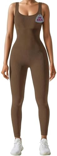 AURUZA Jumpsuit for Women Workout Seamless Jumpsuits Yoga Ribbed One Piece Tank Tops Rompers Slee... | Amazon (US)