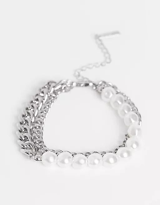 Topshop bracelet multipack x 2 in silver chain and faux pearl | ASOS (Global)