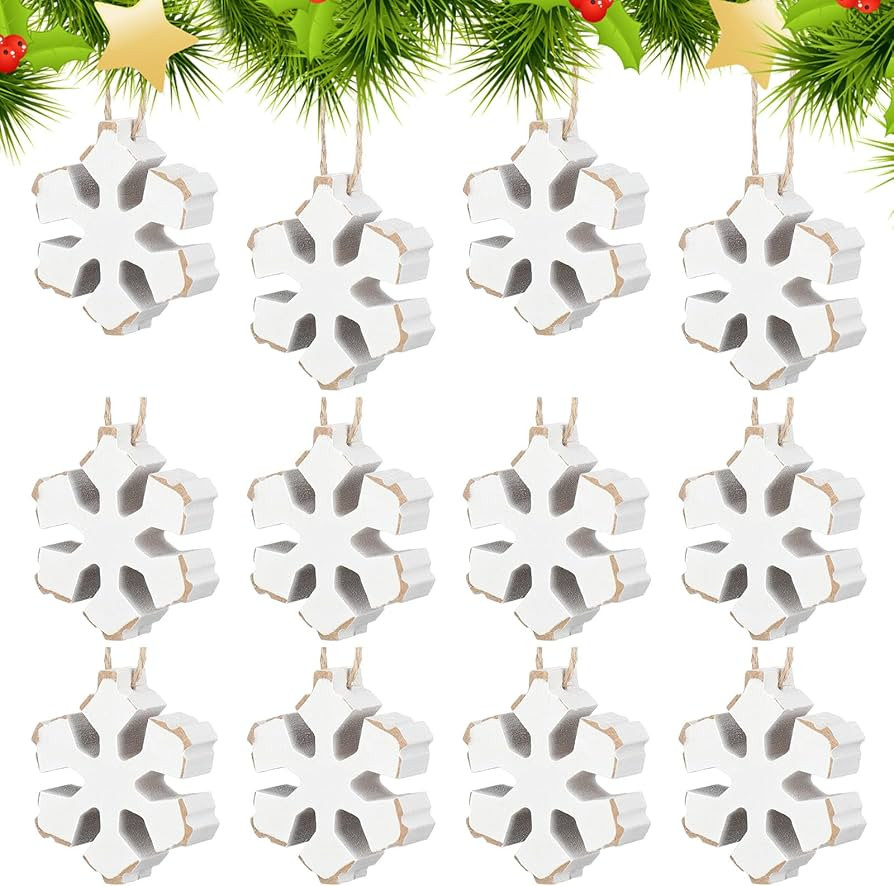 Soaoo 12 Pcs Wooden Snowflake Ornaments 2.4 Inch Winter Country Star Rustic Wood Hanging Decorati... | Amazon (US)