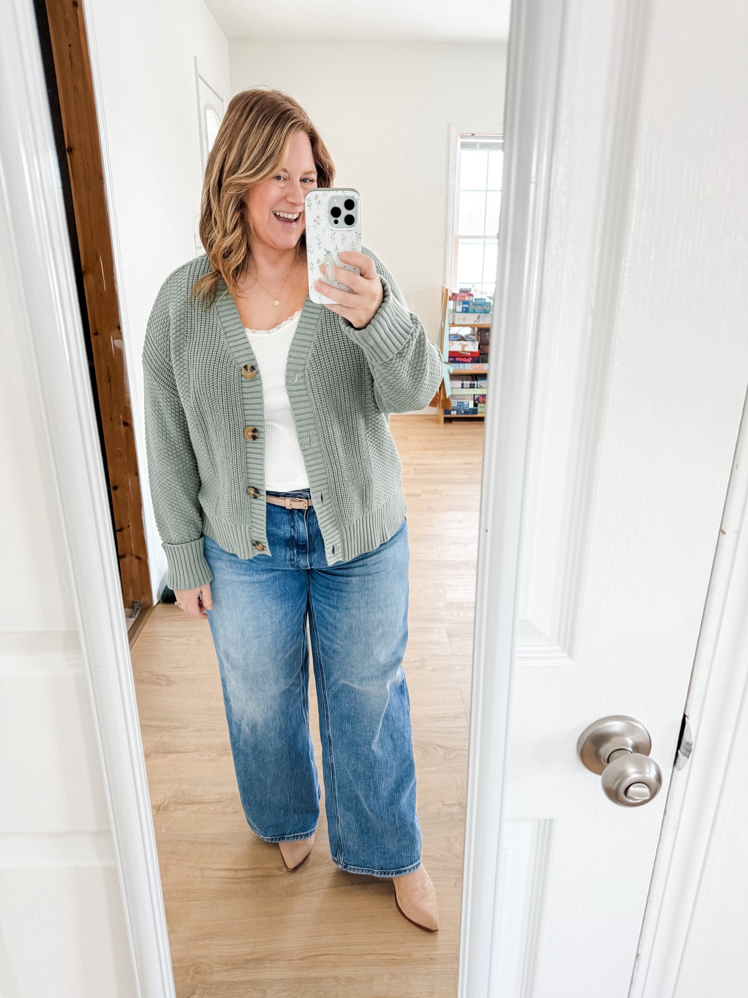 Wearing an xl in my sweater and lace trim tee and a 33 with a 28 inseam in my quince jeans.  

#LTKPetite #LTKSeasonal #LTKMidsize