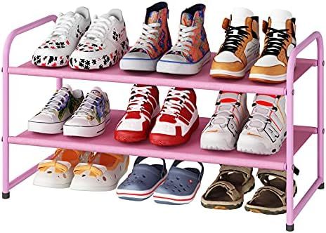 Simple Trending 2-Tier Stackable Shoe Rack, Fabric Shoe Shelf Storage Organizer, Pink | Amazon (US)