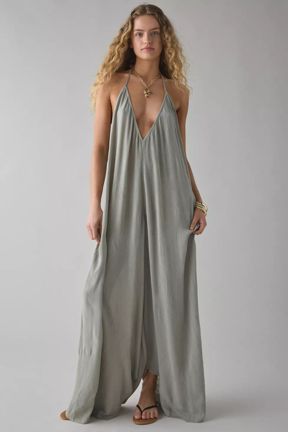 Out From Under Seas The Day Backless Halter Gauze Jumpsuit | Urban Outfitters (US and RoW)