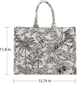 Large capacity handbag linen cotton flower embroidery retro exquisite doodle fashion shopping bag | Amazon (US)