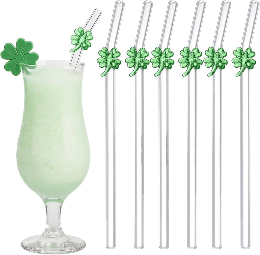 6 Pcs St Patricks Day Glass Straws Green Shamrocks Icon Straws Reusable 8" Shatter Resistant Clea... | Amazon (US)
