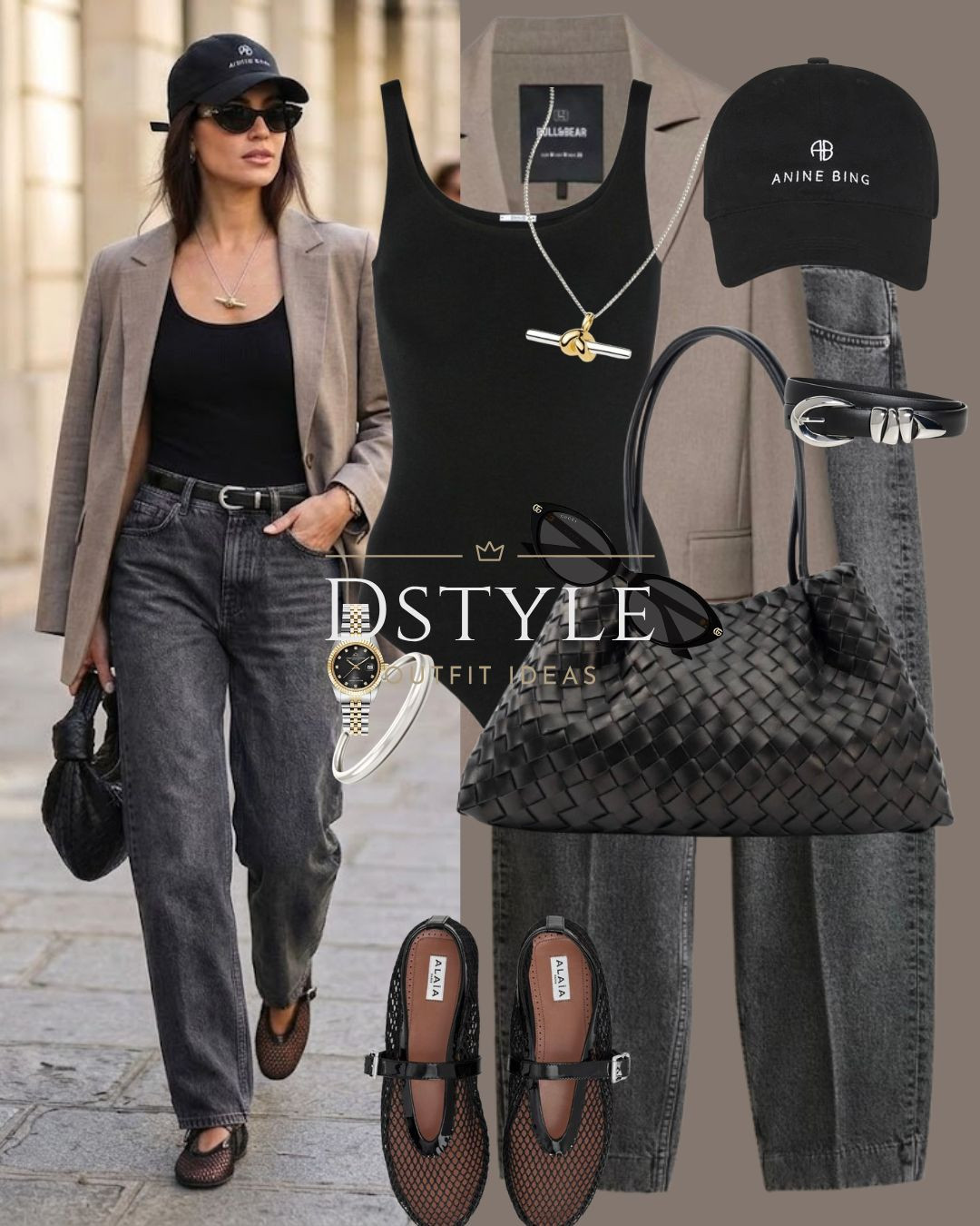 Chic city style on repeat ☕️ 

tags: oversized beige blazer, grey jeans, mesh Mary Jane flats, Elleme woven bag, classic street style 

 #LTKootd