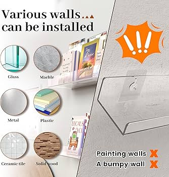 BTSD-home 4 Pack 15" Clear Acrylic Shelves Display Ledge for Wall Storage, Acrylic Floating Shelv... | Amazon (US)