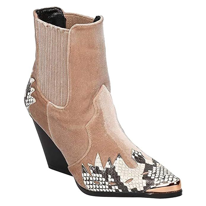 Cape Robbin Women Mixed Media Pointy Toe Flame Pattern Cowboy Bootie HJ88 | Amazon (US)