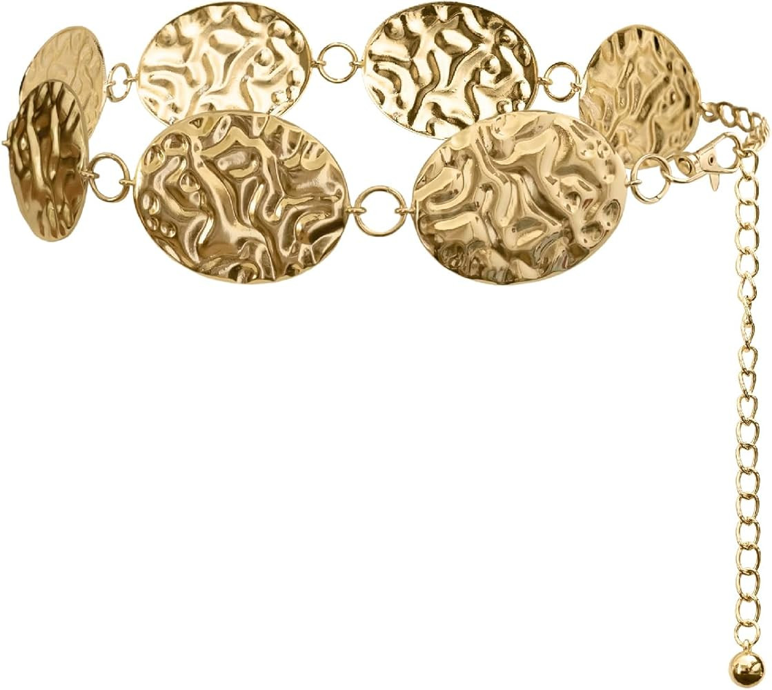 Western Concho Chain Belt– Hammered Metal Cowgirl Waist Belt– Adjustable Boho Western for Cou... | Amazon (US)