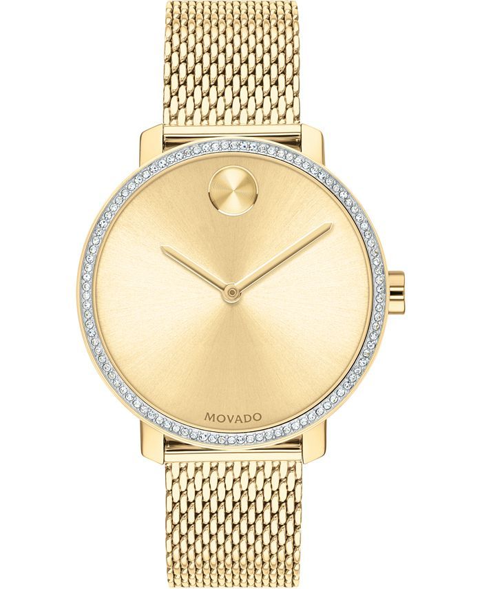 Women's Swiss Bold Gold Ion-Plated Stainless Steel Mesh Bracelet Watch 34mm | Macys (US)