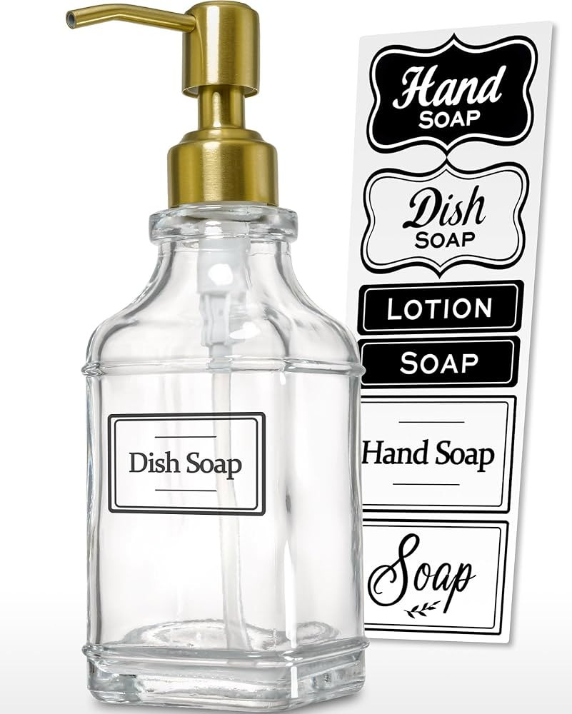 JASAI Antique Square Glass Soap Dispenser with Golden Rust Proof Pump, Refillable soap Dispenser ... | Amazon (US)