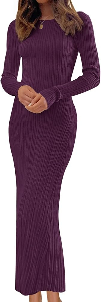 MEROKEETY Women's 2025 Long Sleeve Bodycon Sweater Dress Fall Winter Crew Neck Ribbed Knit Maxi D... | Amazon (US)