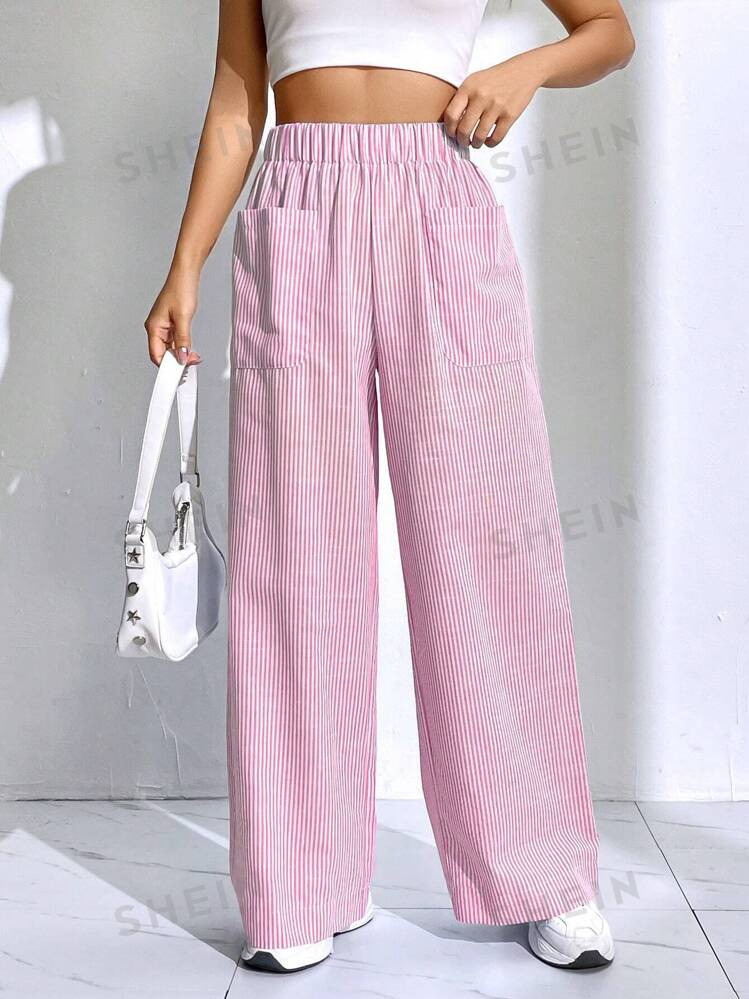 SHEIN EZwear Striped Print Wide Leg Pants | SHEIN