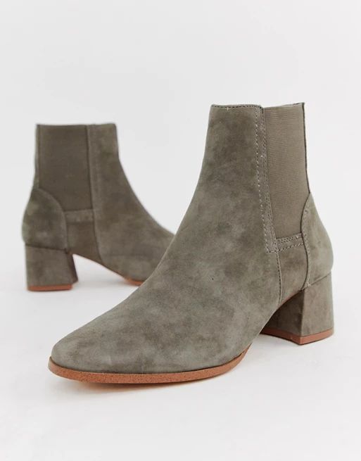 River Island block heel leather boots in gray | ASOS US