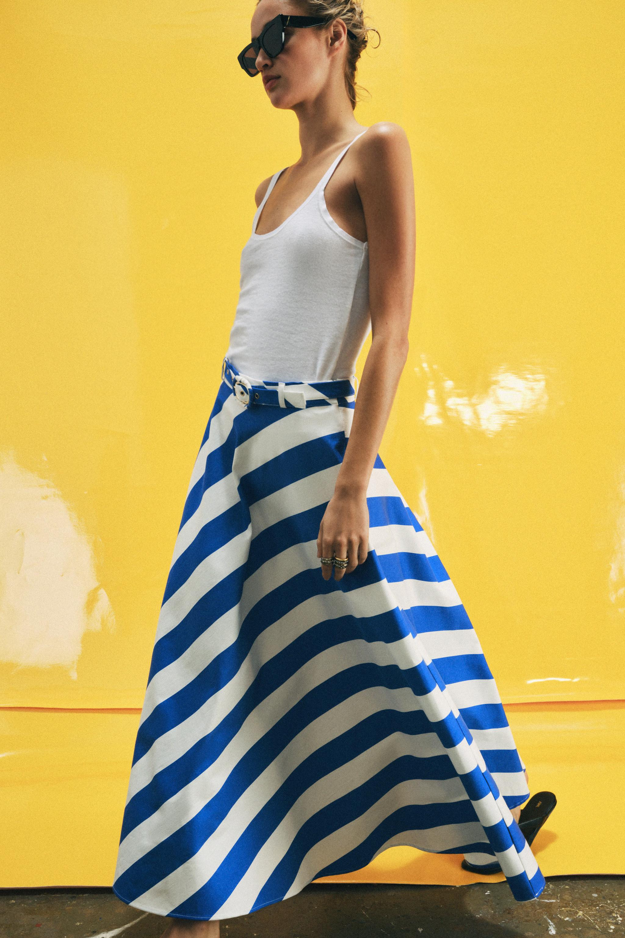 STRIPED MIDI SKIRT WITH BELT | Zara US