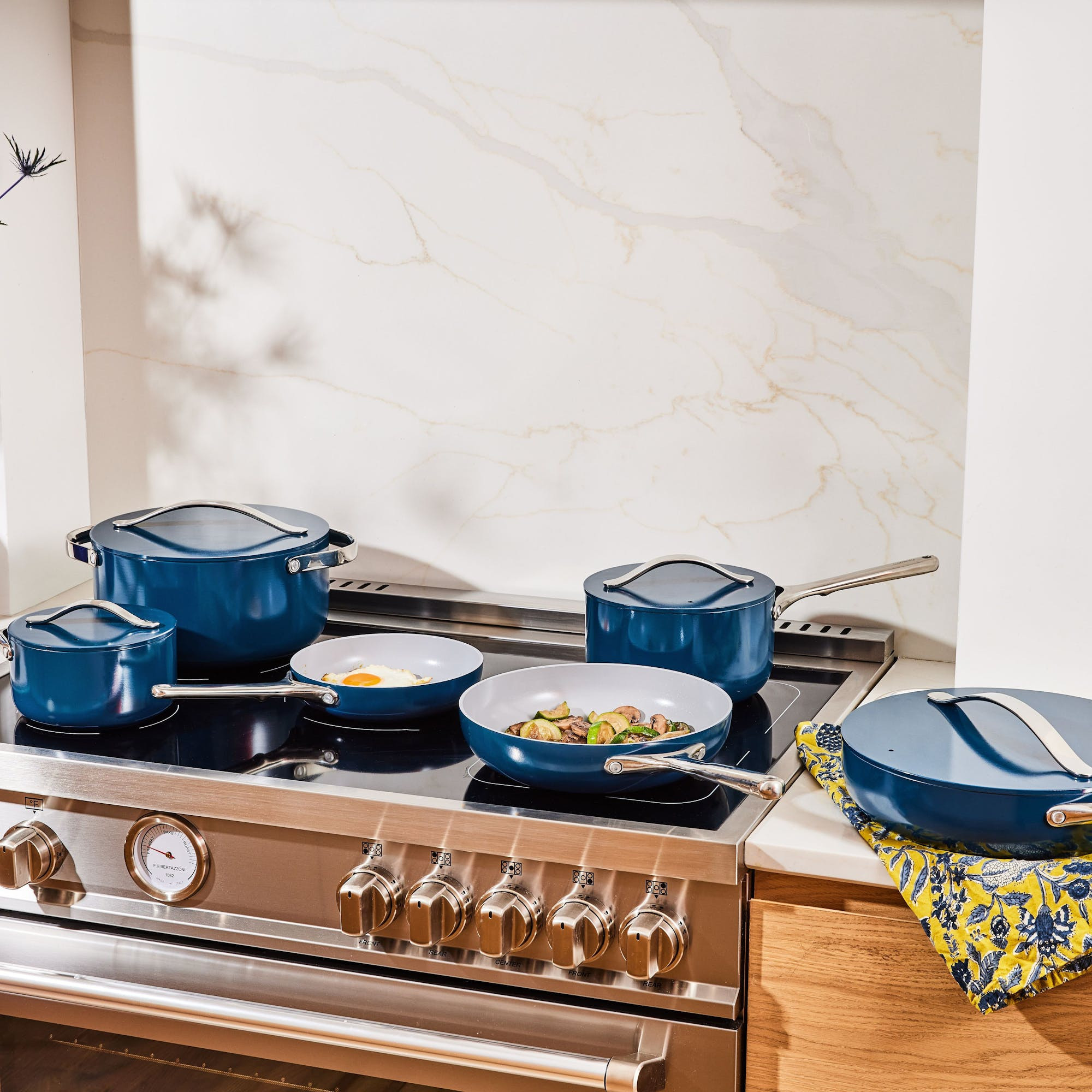 16 Piece Deluxe Cookware Set In Navy | Non-Stick, Non-Toxic, PFAS-Free Ceramic Squareware | Induction-Compatible For Healthy Cooking | Caraway | Caraway