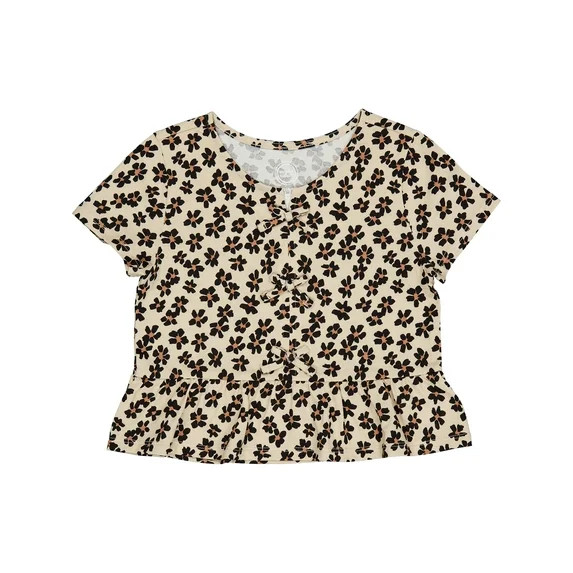Wonder Nation Girls Short Sleeve Bow Front Top, Sizes 4-18 & Plus - Walmart.com | Walmart (US)