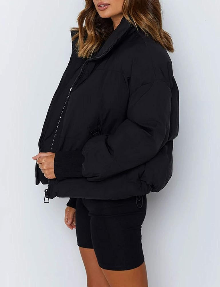 Uaneo Womens Casual Padded Full Zip Stand Collar Long Sleeve Puffer Jackets | Amazon (US)