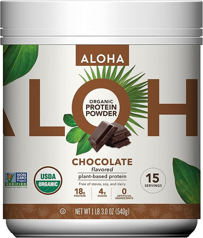 Amazon.com: ALOHA Organic Plant Based Protein Powder, Stevia Free, Chocolate, 19.6 oz, 15 Serving... | Amazon (US)