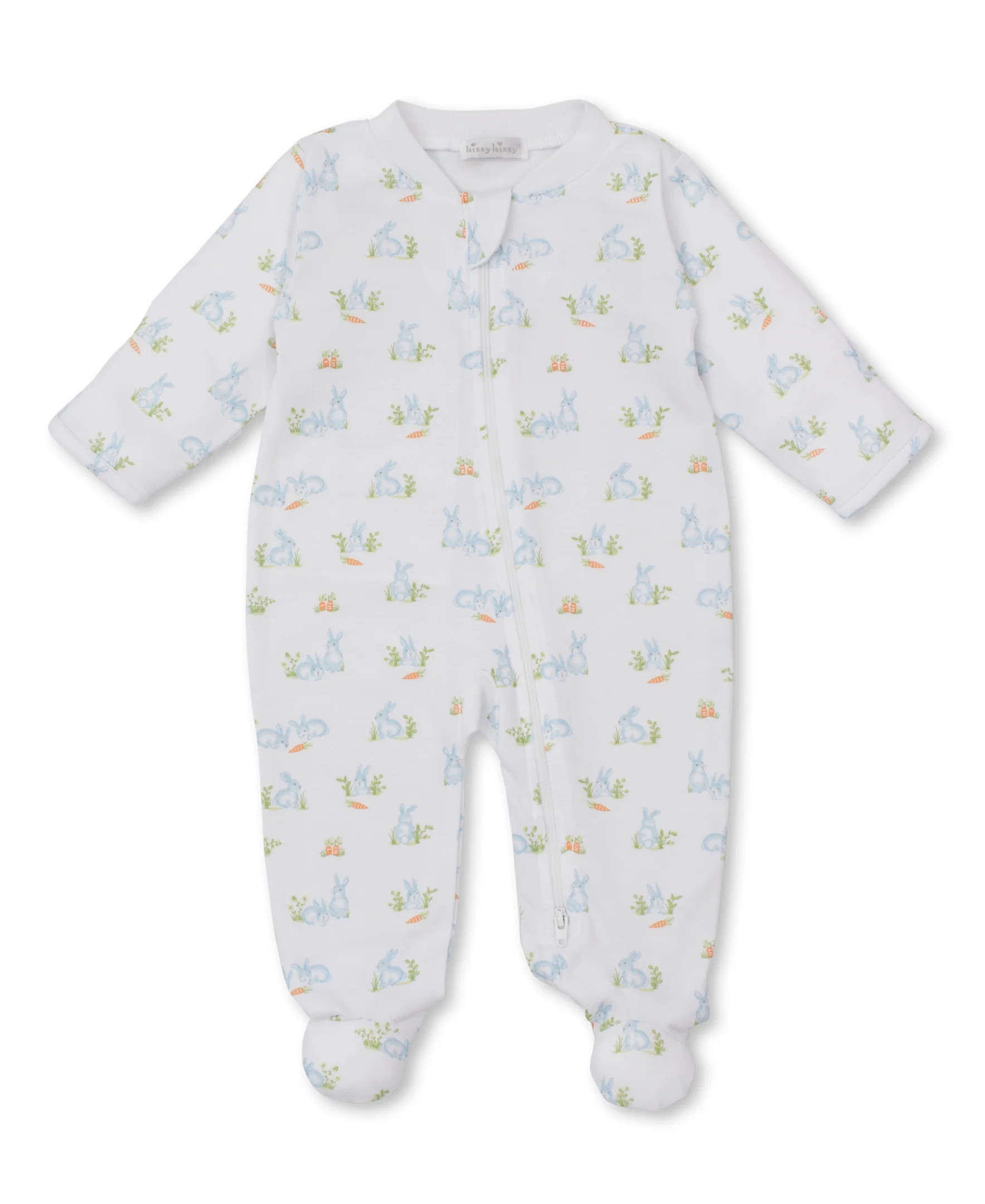 Baby Bunny Patch Blue Zip Footie | Kissy Kissy