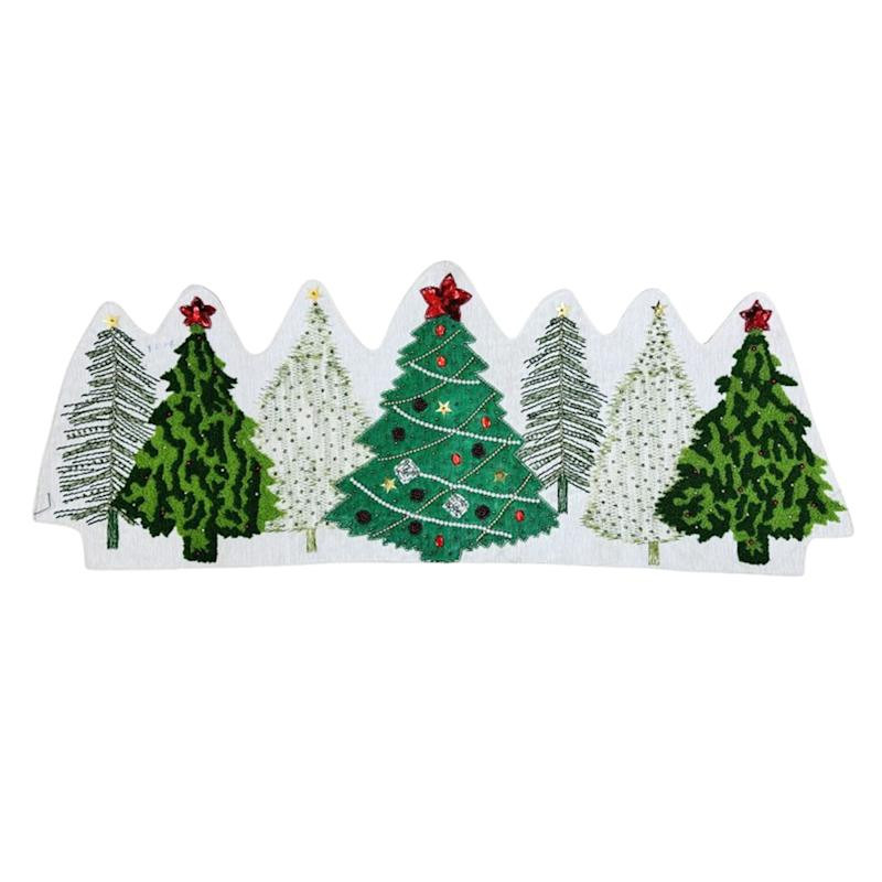 Classic Christmas Semi-Beaded & Embroidered Tree Table Runner, 36x13 | At Home