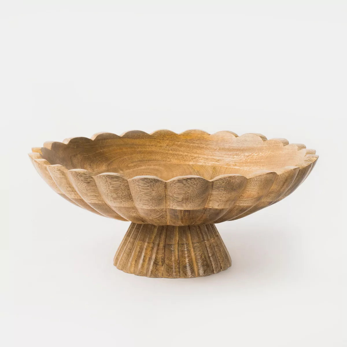 Mela Artisans Fluted Mango Wood Pedestal Bowl, Natural, 12-Inch | Target