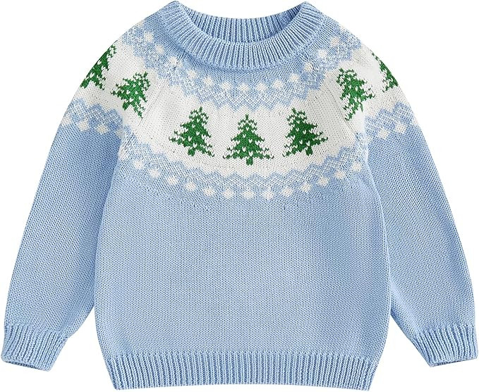 Toddler Baby Boy Girl Christmas Outfit Tree Print Oversized Long Sleeve Crewneck Knit Sweater Win... | Amazon (US)
