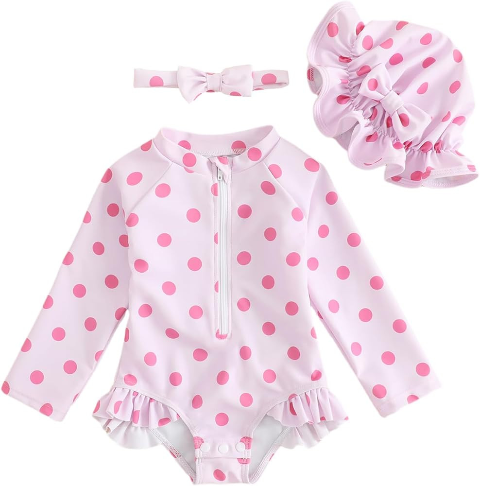 FishingDino Baby Swimsuit Girl Rash Guard Newborn 0M-3T, Long Sleeve UV Infant Bathing Suit with ... | Amazon (US)