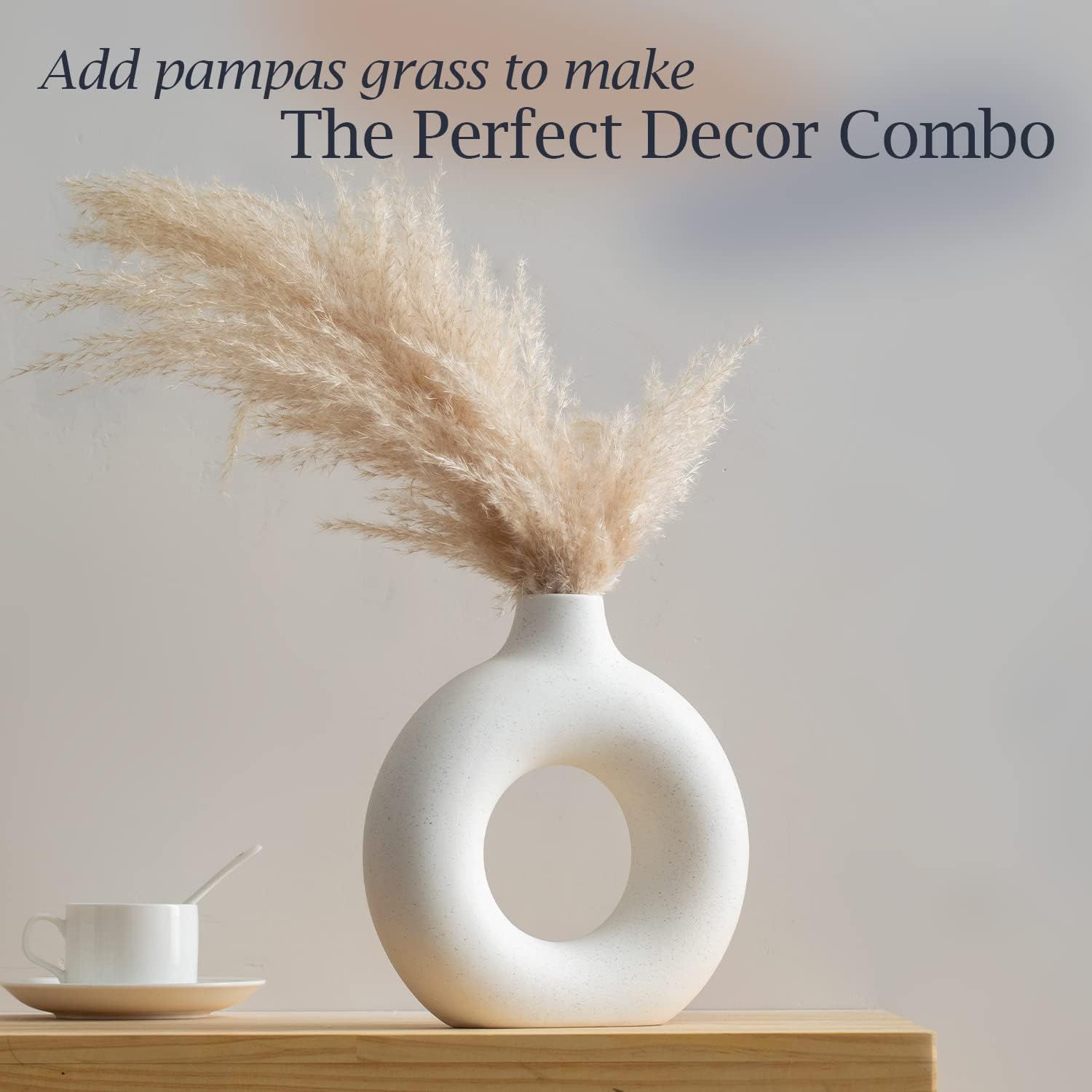 Ceramic Vases for Home Decor, Minimalist Decor, Vase for Pampas Grass, 9-in White Vase, Donut Vas... | Amazon (US)