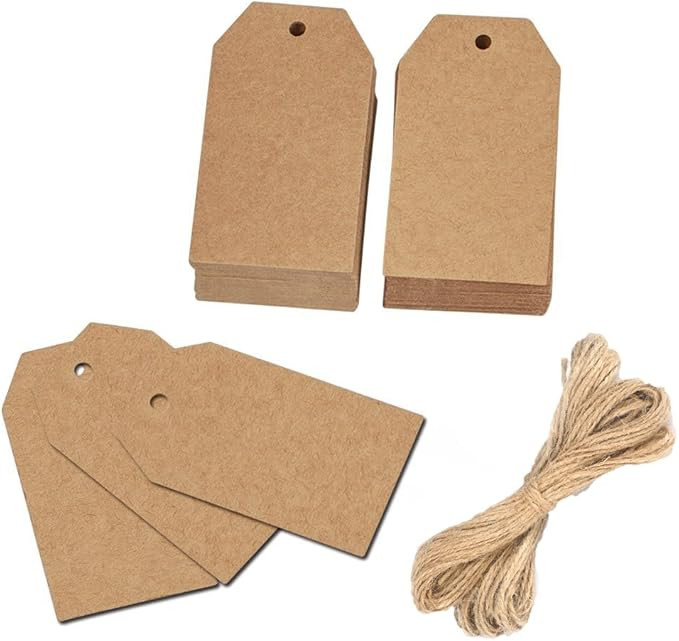 100 Pcs Christmas Gift Tags with String Kraft Paper Vintage Wedding Hang Tags 7x4cm with Natural ... | Amazon (US)