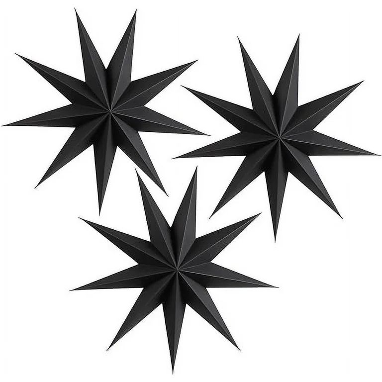 Sunbeauty 3pcs 9-Pointed Black Hanging Paper Star Ornaments for Christmas Party Decoration | Walmart (US)