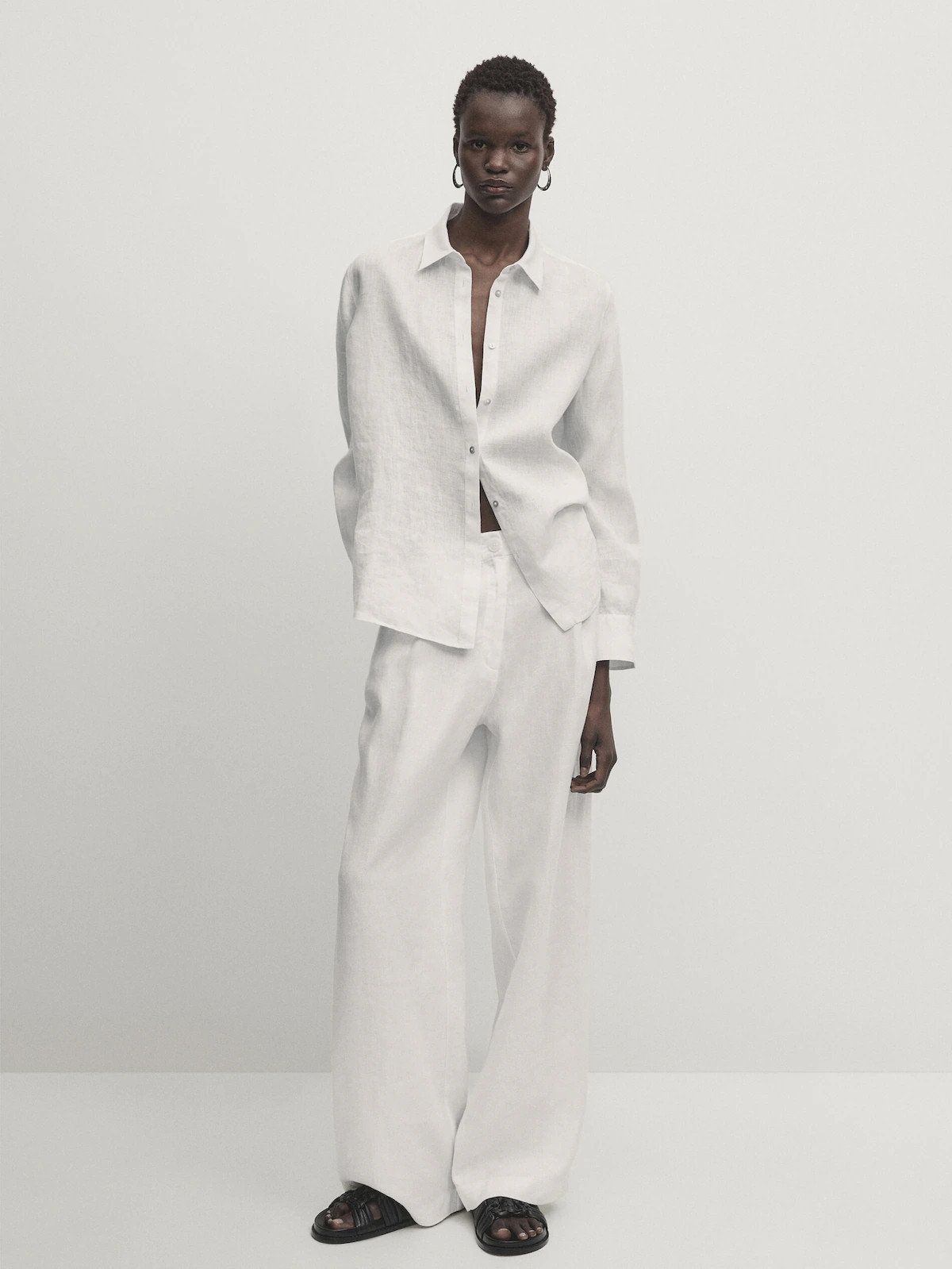 Wide-leg linen trousers | Massimo Dutti US