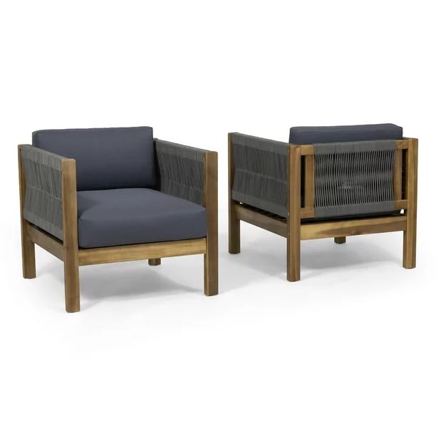 GDF Studio Charlotte Outdoor Acacia Wood and Rope Club Chair with Cushions, Set of 2, Teak and Gr... | Walmart (US)