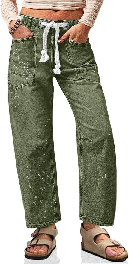 Cicy Bell Womens Baggy Barrel Horseshoe Jeans Wide Leg Drawstring Vintage Denim Pants with Front ... | Amazon (US)