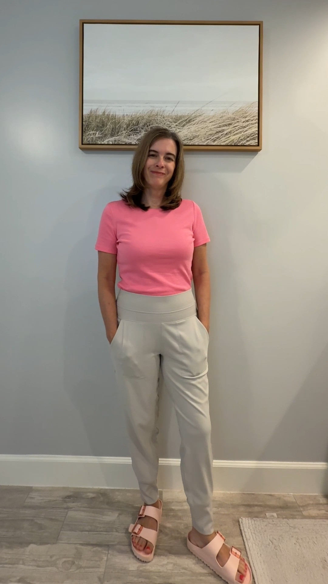 Running errands and getting my nails done- todays outfit is super casual and comfortable. Basic pink tee with light colored joggers and comfortable sandals. The shirt, joggers, and sandals also come in multiple colors. 

Fashion Over 50 | Petite fashion

#LTKootd #LTKdayinmylife #LTKOver40