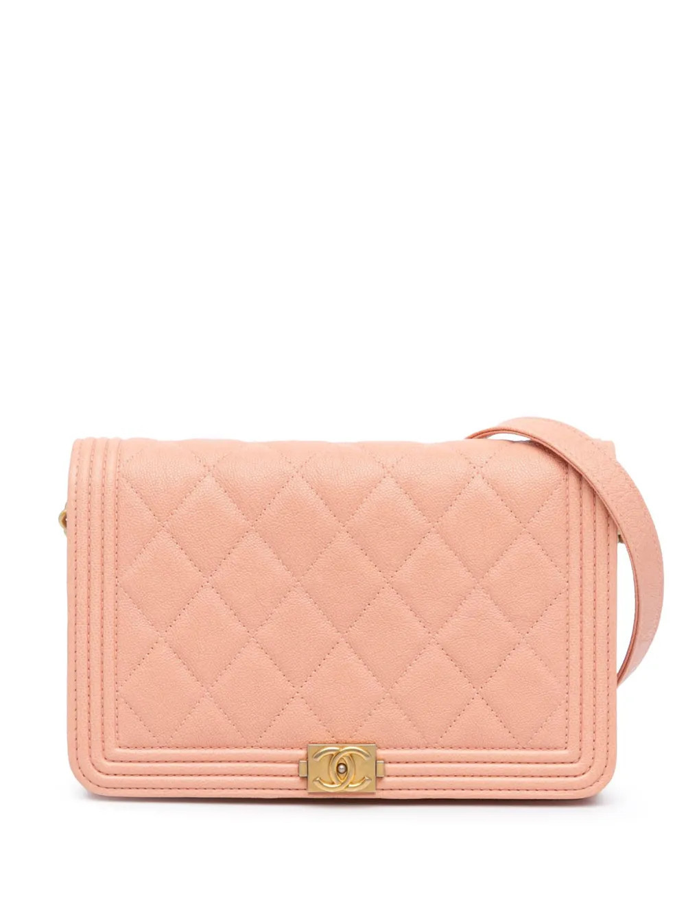 CHANEL Pre-Owned 2019 Quilted Caviar Boy Wallet on Chain crossbody bag - Pink | Farfetch Global