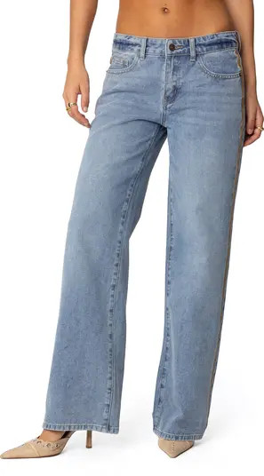 Faux Suede Stripe Low Rise Wide Leg Jeans | Nordstrom