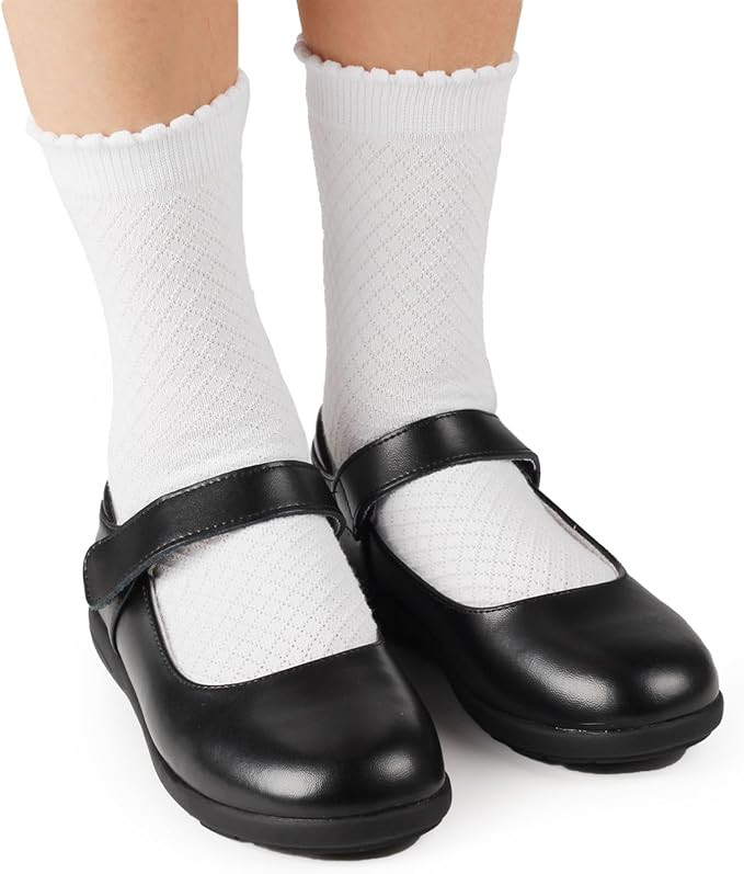 COTTON DAY Girls White Dressy Textured Short Socks Scallop Top Design 5 Pack | Amazon (US)