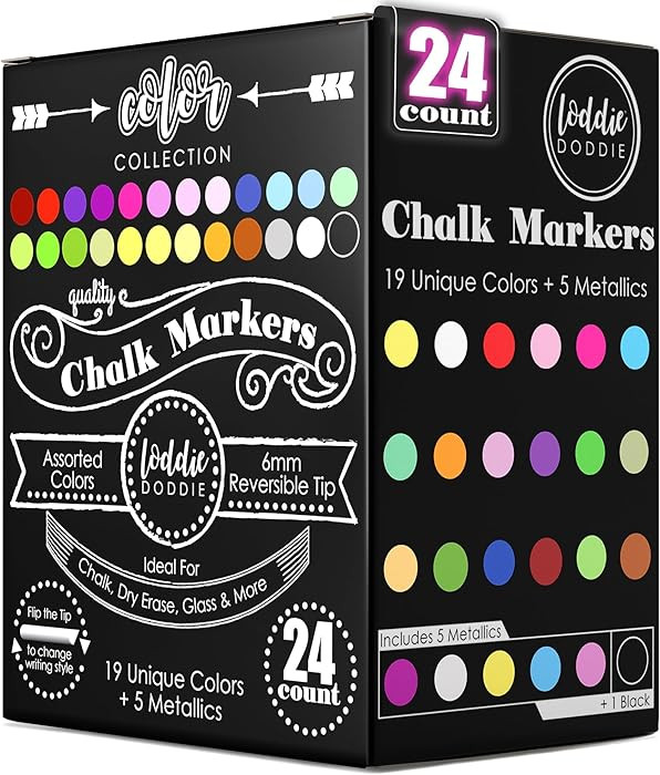 Loddie Doddie Chalk Markers - Pack of 24, 6mm Reversible Tips - Liquid Chalk Pens for Glass & Win... | Amazon (US)
