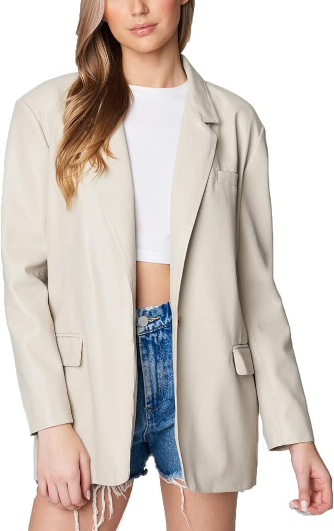 [BLANKNYC] Womens Single Breasted Vegan Leather Blazer, Stylish Coat & Designer Jacket, Bare Esse... | Amazon (US)