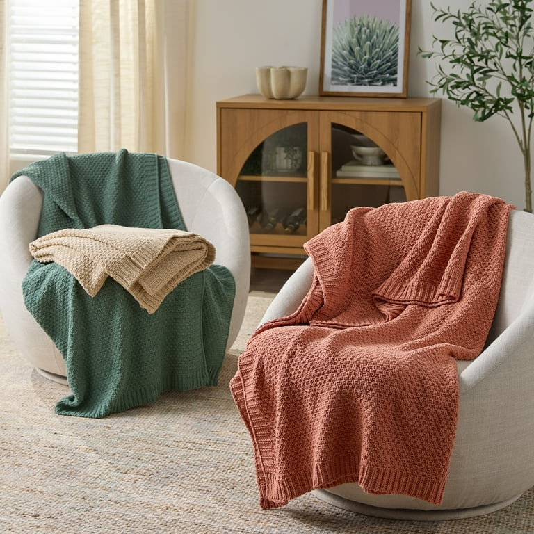 Better Homes & Gardens Chenille Knit Super Soft Oversized Throw Blanket, Green Ash | Walmart (US)