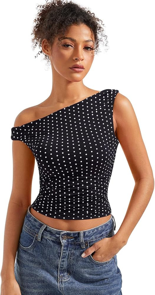 SUUKSESS Women Off Shoulder Tops Sleeveless Shirts Y2K Going Out Crop Tank Top | Amazon (US)