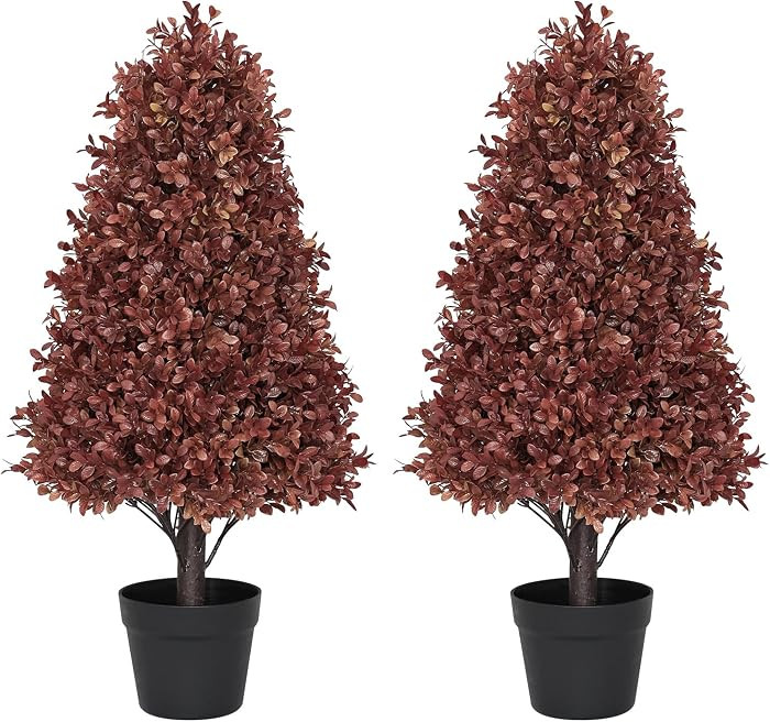 30" Artificial Boxwood Plants Outdoor, Fall Topiary Trees Set of 2 | Amazon (US)