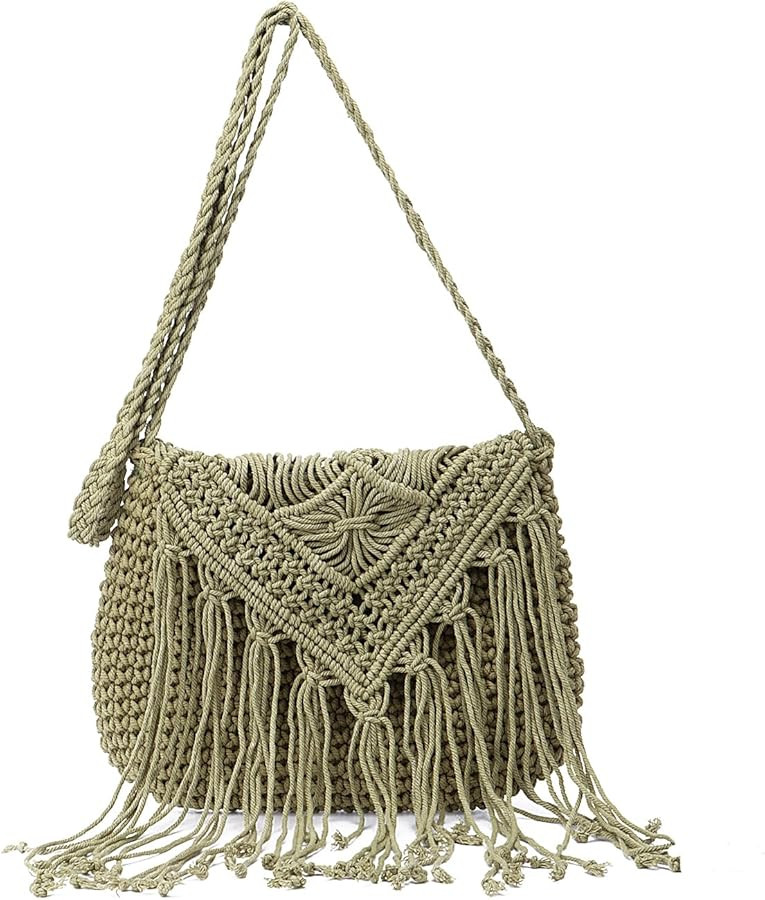 Emprier Retro Crochet Crossbody Shoulder Bag for Women Woven Fringe hobo bags Summer Beach Handma... | Amazon (US)