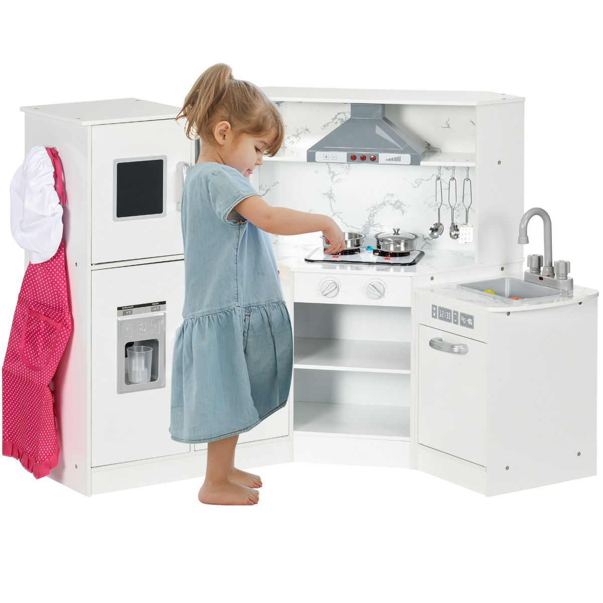 Qaba Play Kitchen Set for Kids with Lights Sounds, Apron and Chef Hat, Ice Maker, Utensils, Range... | Target