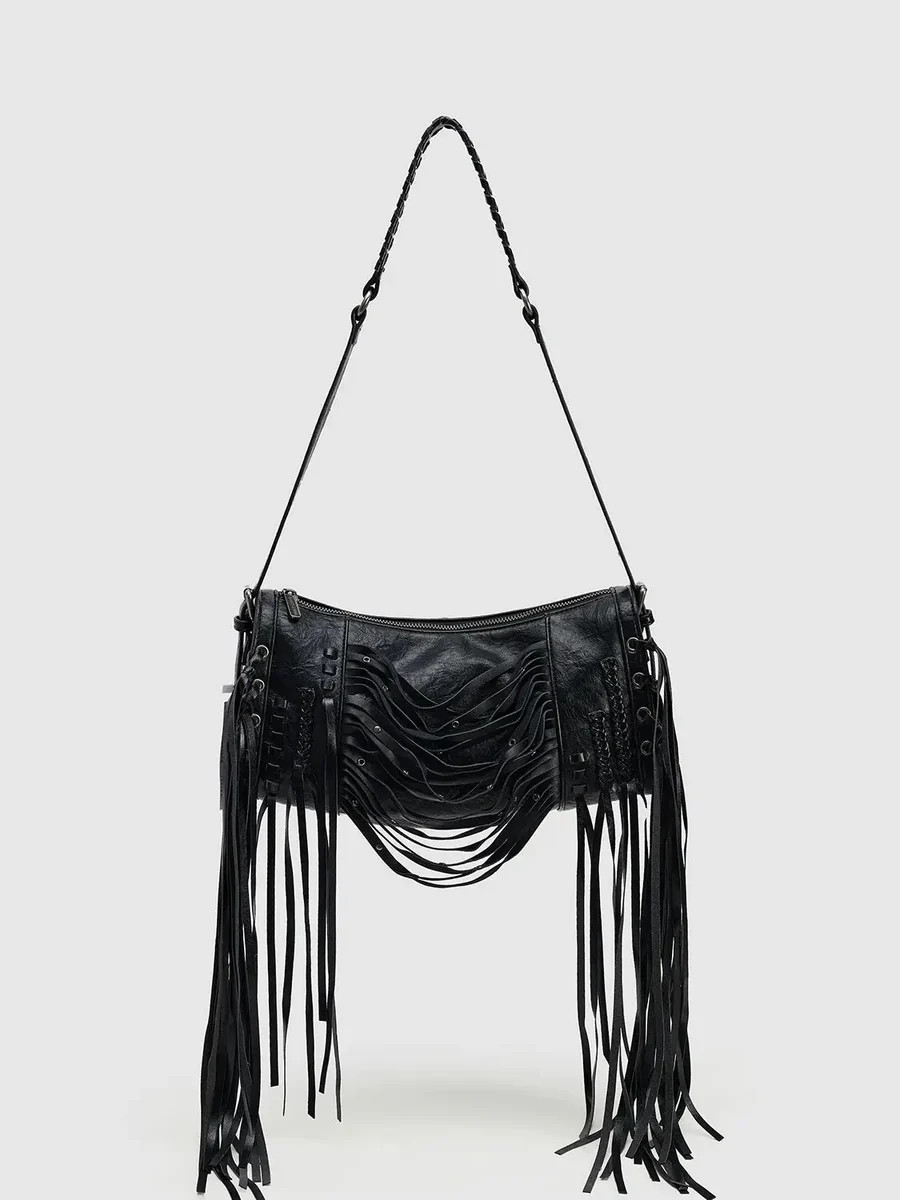 Fringe Tassel Detailing Soft Textured Shoulder Bag | Urban Revivo