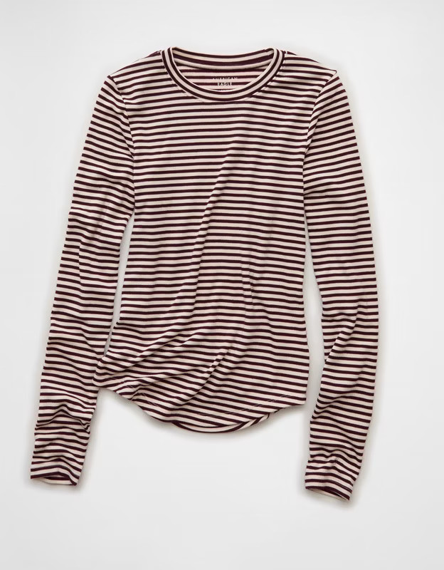 AE Long Sleeve Cozy Crewneck T-Shirt | American Eagle Outfitters (US & CA)