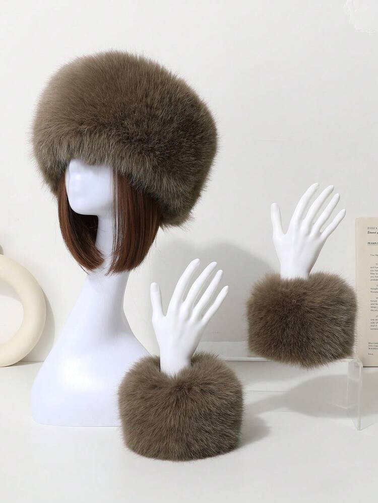 Faux Fur Headband & Cuff Set | Stretchy Fluffy Fox-Like Bohemian Hair Accessories For Women | | SHEIN