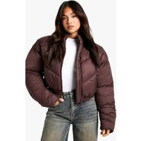 boohoo Women's Petite Quilted Funnel Neck Puffer Jacket in Chocolate | Size: 12 | Polyurethane | boohoo (US & Canada)
