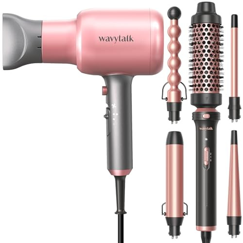 Wavytalk 5 in 1 Curling Iron Set with Ceramic Wands, Curling Brush, and Ionic Hair Dryer with Diffuser and Concentrator | Amazon (US)